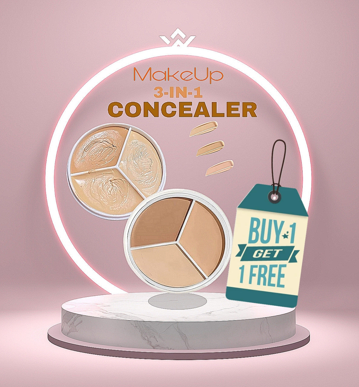 3 in 1 concealer palette Full coverage | Hides Blemishes, Flaws & Dark circle | Long-lasting. (Buy 1 get 1 Free)